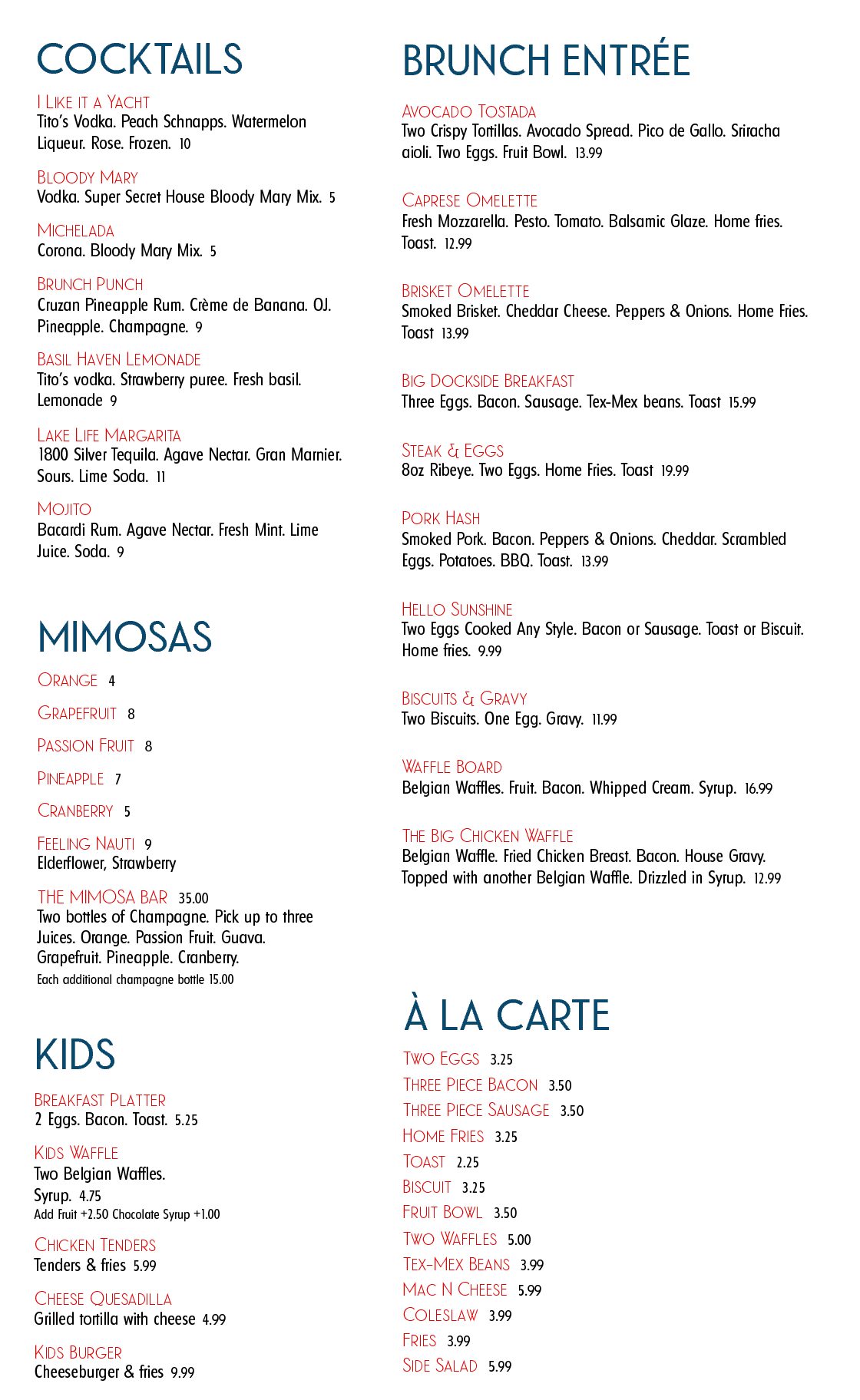 Menu Dockside Grille